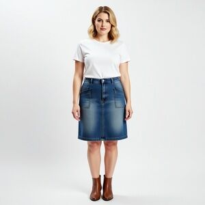 Pilcro and the Letterpress Blue A-Line Denim Skirt